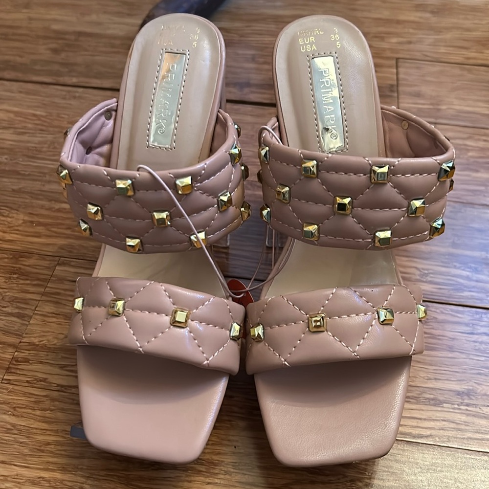 Primark Pink Quilted Studded Block Heels